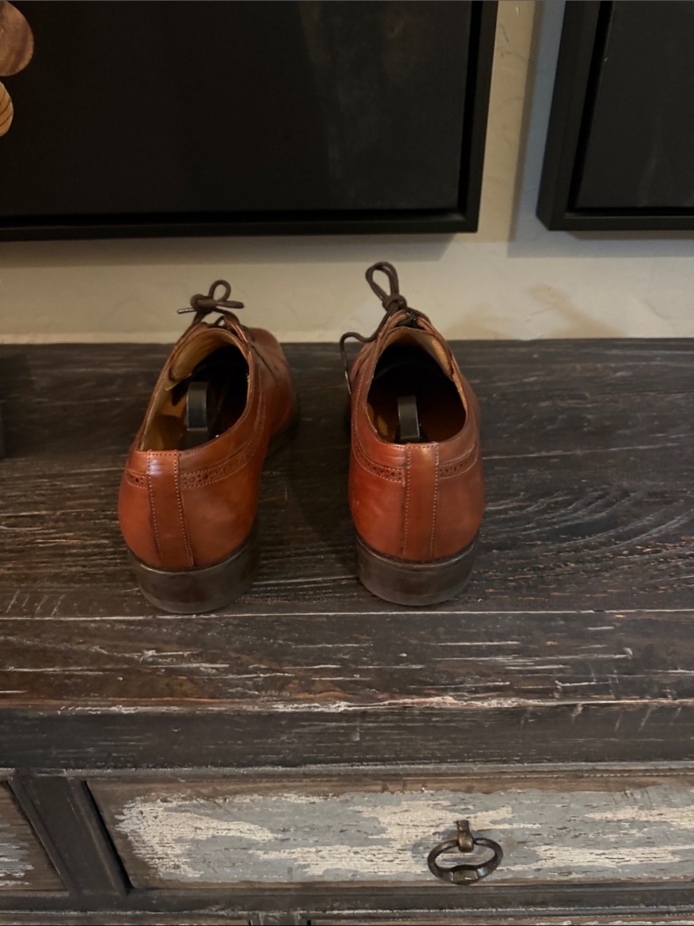 Mezlan Men's Cognac Brown Leather Oxford Derby Shoes - Picture 4 of 5